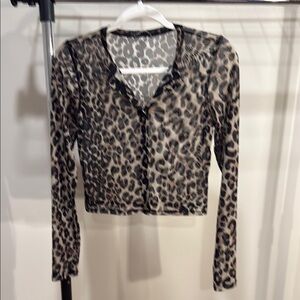 Leopard Print Sheer Long Sleeve Top
